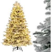 Costway Künstlicher Weihnachtsbaum 210cm, Tannenbaum 1328 gemischte Zweigspitze mit Schnee, 450 Warmweiße LEDs, Christbaum Weihnachten, weiß grün