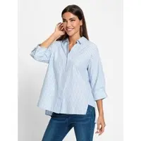 HEINE Hemdbluse , Damen, Gr. 48, bunt (weiß, hellblau, gestreift), 50% Baumwolle, 50% Polyester, gemustert, gestreift, Blusen Hemdbluse