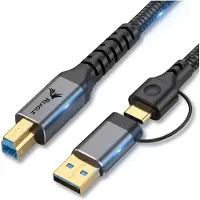 Reagle USB DruckerKabel USB C USB A auf USB B 3.0 1m 2 in 1 Scannerkabel Druckerkabel für Drucker Scanner Externe Festplatte Nylon Schnell Daten
