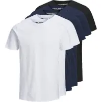 Jack & Jones T-Shirt "T-Shirt JJEORGANIC BASIC TEE O-NECK 5PK 5er Pack", Herren, Gr. L, bunt (weiß, marineblau, schwarz), Obermaterial: 100% Baumwolle CO(Bio)., Shirts T-Shirt