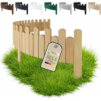 Pemicont Floranica Steckzaun Holz 40 cm hoch x 200 cm, Natur – gewellte Oberkante, Beetkante aus Kiefernholz zum Einstecken