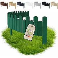 Pemicont Floranica Steckzaun Holz 20 cm hoch x 200 cm, Grün – gewellte Oberkante, Beetkante aus Kiefernholz zum Einstecken