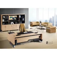 AEA Moderner Eckschreibtisch aus MDF mit Edelstahl und Glas in Holzoptik