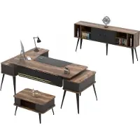 AEA Arbeitszimmer Set Couchtisch Tisch Sideboard Holzmöbel Büro Braun Schwarz