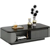 AEA Modern Couchtisch Elegantes Design Schwarze Tischplatte Offene Regalfächer