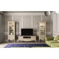 AEA Wohnzimmer rtv Vitrine Anrichte Regal Luxus Wohn Zimmer Beige Set 3tlg.