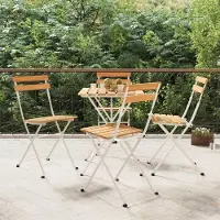 Markenlos 4 klappbare Bistrostühle aus massivem Akazienholz und Stahl für Terrasse und Garten mit faltbarer Konstruktion und stabilem Rahmen