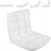 KOMFOTTEU Bodenstuhl, Bodensessel mit Verstellbarer Rückenlehne (Weiß) | Bodensofa Klappbar, Relaxsessel Gepolstert mit Liegefunktion, Meditationsstuhl, Floor Chair für Zuhause & Freizeit