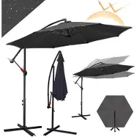 OEM Sonnenschirm 300 cm - Grote Schatten - UV 50+ Schutz (blockiert 98% UV) - Stabiler Stahlfachwerk mit 6 Rippen - Kippbar in mehreren Ecken - Wetterfest - Ventilations - Grau