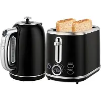 HOMCOM Wasserkocher Toaster Set 1,7L Edelstahl Wasserkocher 2 Scheiben Toaster