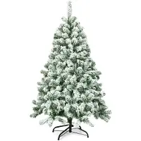 Costway Künstlicher Weihnachtsbaum 180cm, Tannenbaum mit Schnee, 928 PVC-Spitzen, Metallständer & Klappsystem, Christbaum Kunstbaum Weihnachten