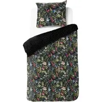 Markenlos Bettwäsche-Set Botanische Blumen - Grün, Altrosa, Blau - Schwarz-Weiß Punkte - 140x200/220CM (+70x60CM Kissenbezug) - Co-Sleeper