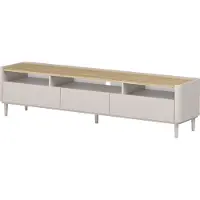 Lomadox Wohnzimmer Lowboard mit 200 cm Breite in Beige mit Eiche, 3 offene Fächer, Holzfüße - ELOY-141
