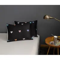 Markenlos Bettwäsche Set 135 x 200 cm, 2-teilig, Schwarz, Herz-Motiv, Wendebettwäsche, Mikrofaser