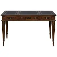 Casa Padrino Luxus Jugendstil Mahagoni Schreibtisch mit 3 Schubladen Dunkelbraun / Schwarz / Gold 126 x 73 x H. 75 cm - Büromöbel - Luxus Qualität