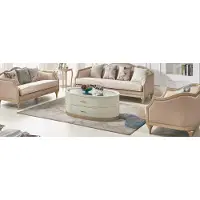 AEA Creme Couchtisch Ovaler Wohnzimmer Tisch Glastisch Holz Luxus Couchtische Möbel