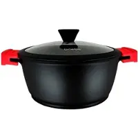 Briebe Black Titanium Kochtopf InduktionTitan, Topf 20cm Gussaluminium, PFOA-Freie, Glasdeckel Schwarz
