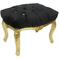 Casa Padrino Barock Fußhocker Schwarz / Gold 50 x 40 x H. 35 cm - Handgefertigter Barock Hocker mit Glitzersteinen - Barockstil Möbel