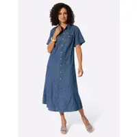 Casual Looks Jeanskleid "Jeans-Kleid", Damen, Gr. 23, Kurzgrößen, blau (blau, stone, washed), Twill, 100% Baumwolle, unifarben, wadenlang, Kleider Jeanskleid