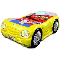 AEA Rennwagen Auto Bett Matratze Kinderbett Autobett Kinderzimmer Betten Möbel gelb