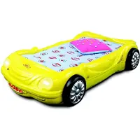 AEA Kinderzimmer Bett Kinderbett Auto Rennbett in Gelb mit Licht Matratze Lattenrost