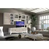 AEA Wohnwand Wohnzimmer Luxus Set Vitrine Lowboard Wandregal TV 5 tlg.