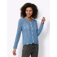 HEINE Strickjacke "Strickjacke Ajourstrickjacke mit Wellenkanten", Damen, Gr. 48, blau (mittelblau), Modisch, Rundhals, Strickjacken Strickjacke