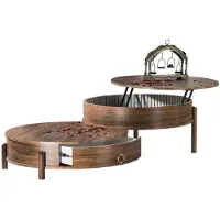 AEA Kaffeetisch Set Couchtisch mit Schubladen Rund Holz Braun Original