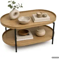 Akord Loft Couchtisch CORTADO 90 cm oval mit Ablage Naturholz schwarze Beine