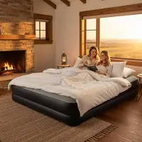 Markenlos Luftmatratze selbstaufblasend Queen-Size 203x152x36 cm, 2 Personen, I-Beam, selbstaufblasend, bis 300 kg, grau, Camping Gästebett Outdoor – aufblasbare Matratze für 2 Personen