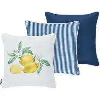 Beliani Gartenkissen 3er Set Mehrfarbig Polyester 45 x 45 cm Quadratisch Zitronenmotiv Moderner Mediterraner Stil Outdoor Kissen