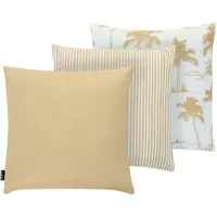 Beliani Gartenkissen 3er Set Weiß u. Beige Stoffbezug mit Füllung 45x45 cm Palmenmuster Gestreift Einfarbig Moderne Dekokissen für Draußen Outdoor