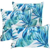 Beliani Gartenkissen 3er Set Mehrfarbig Polyester Rechteckig Quadratisch Pflanzenmuster Moderner Stil Outdoor Kissen