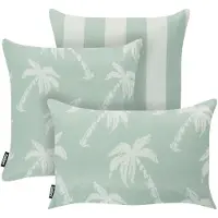 Beliani Gartenkissen 3er Set Hellgrün u. Weiß Polyester Rechteckig Quadratisch Pflanzenmuster Moderner Stil Outdoor Kissen