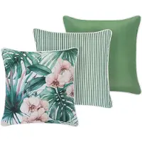 Beliani Gartenkissen 3er Set Grün Polyester 45 x 45 cm Quadratisch Pflanzenmuster Moderner Stil Outdoor Kissen