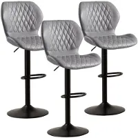 Sonstiges Barhocker mit Lehne, 360° drehbar, höhenverstellbar, PolyurethanKunstleder, Grau, 3er Set