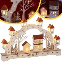Monzana Schwibbogen Weihnachten LED Holz mit Timer Landschaft Braun