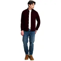 Superdry für Herren. M4011044A Classic Needle Hemd bordeaux (L), Lässig, Baumwolle, Klassisch, Langarm