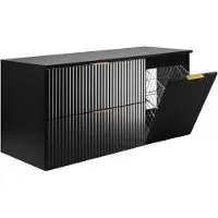 3Xeliving Badmöbel-Set mit Wäschekorb und Platte, goldene Griffe, Schwarz, B 120 cm