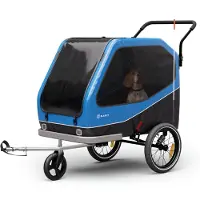 Klarfit Anhänger für 2 Haustiere mit 324 l Volumen, Hybrid-Buggy mit solider Stahlrahmenkonstruktion, integrierten Reflektoren & Bremsen - geräumiger Hunde-Fahrradanhänger