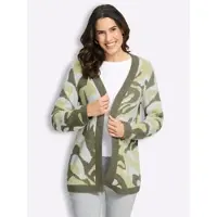 Inspirationen Jacquardstrickjacke , Damen, Gr. 48, grün (pistazie, khaki, gemustert), 53% Polyacryl, 40% Baumwolle, 7% Polyamid, gemustert, mehrfarbig, Strickjacken Jacquardstrickjacke
