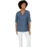 Witt Jeansbluse "Jeans-Tunika Jeanstunika mit Krempel-Ärmeln", Damen, Gr. 42, blau (blau, stone, washed), Sportlich, Rundhals, Blusen Jeansbluse