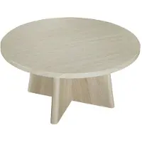 CALICOSY - Runder Couchtisch mit Tischplatte im Travertin-Nachbildung und Beinen in Eichenoptik D80 cm - AGATE