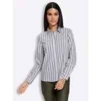 HEINE Hemdbluse "Hemdbluse Gestreifte Bluse", Damen, Gr. 36, weiß (ecru, schoko, gestreift), Modisch, Blusen Hemdbluse