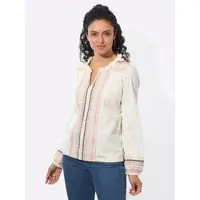 Inspirationen Langarmshirt "Langarm-Shirt", Damen, Gr. 48, weiß (champagner), 100% Baumwolle, gemustert, unifarben, Rundhals, Shirts Langarmshirt