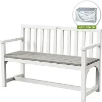 WONDERMAKE® Gartenbank Holz wetterfest mit Abdeckung, 2-Sitzer Holzbank modern, Parkbank Sitzbank massiv Garten Outdoor, Massivholz, weiß grau