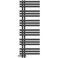 LuxeBath Design Badheizkörper, 500x1400 mm, Anthrazit, Anschlussgarnitur Thermostat Durchgang Boden, ohne Heizstab