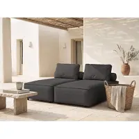 WFL GROUP Doppel-Récamiere Lorento für den Garten – 195x73x184 cm Dunkelgrau Kunstleder – Für Zwei – Freistehend – Pflegeleicht – Für Überdachte Terrassen und Wintergärten – Hergestellt in Polen