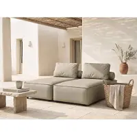 WFL GROUP Garten-Récamiere Lorento – 195x73x184 cm Taupe Kunstleder – für Zwei Personen – Freistehend – Pflegeleicht – für Überdachte Terrassen und Wintergärten – Hergestellt in Polen
