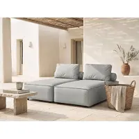 WFL GROUP Garten-Récamiere Lorento – 195x73x184 cm Hellgrau Kunstleder – Für Zwei – Freistehend – Pflegeleicht – Für die Überdachte Terrasse und den Wintergarten – Hergestellt in Polen